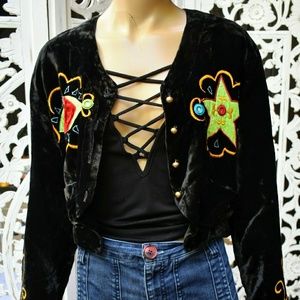 Unique Vintage 80s velvet crop jacket size M